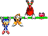 sonic characters spinning on a bar